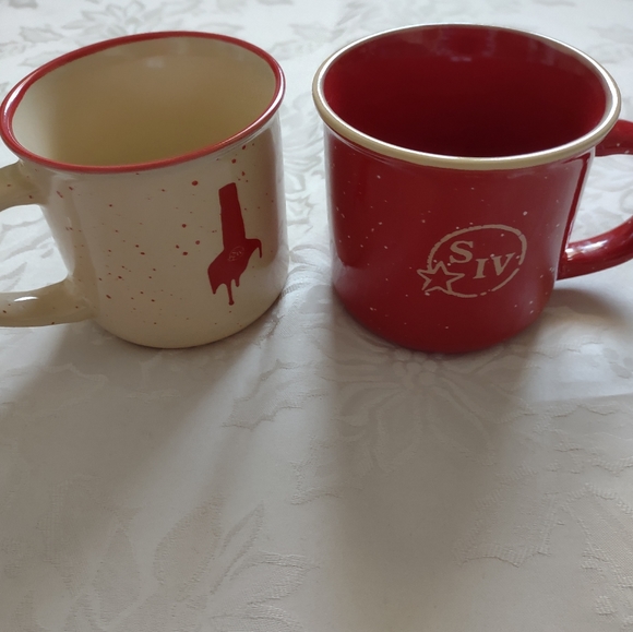 2 ceramic mugs red beige tea coffee - Picture 2 of 7